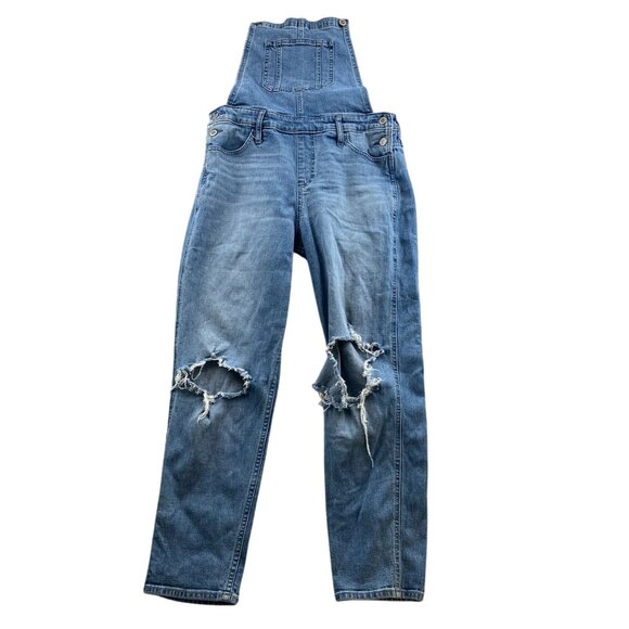 Hollister Womens Boyfriend Overalls Medium Straight Leg Distressed Blue Denim - Picture 1 of 16